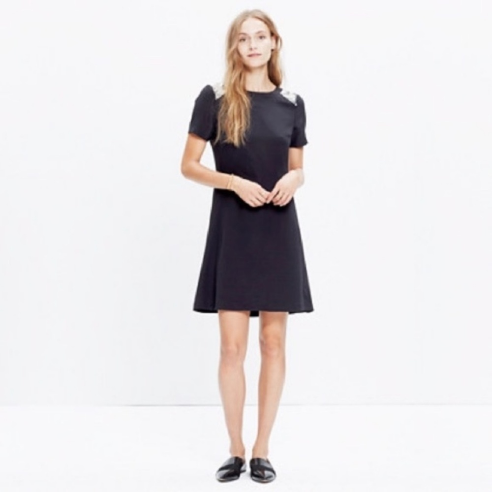 Madewell Medal Sequin Yoke Dress Black Tie Metalli - Picture 5 of 8